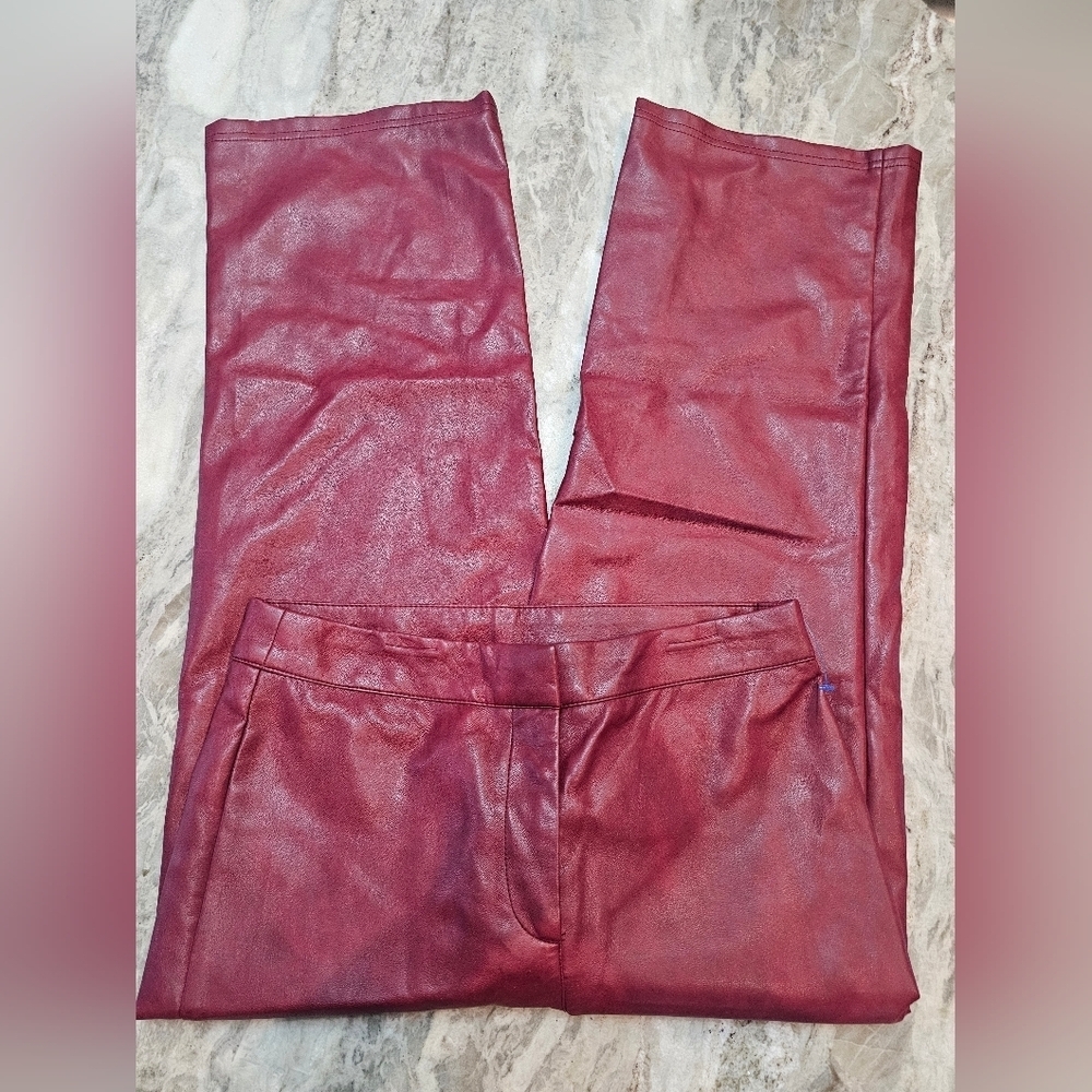 Bagatelle Faux Leather Pants Burgundy Small Vegan Leather (Missing Button)
